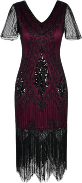 Women'S 1920S Dress Sequin Art Deco Flapper Dress with Sleeve